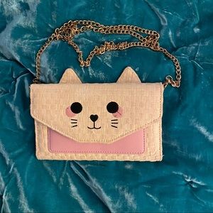 Betsy Johnson Luv Betsy straw cat purse shoulder bag wallet
